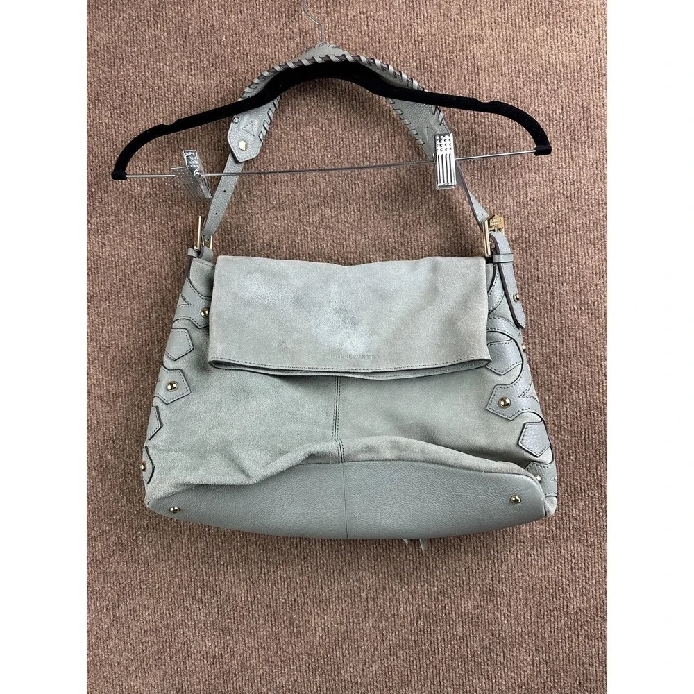 Aimee Kestenberg Hobo Bag Womens Medium Green Suede Leather Studded Gold